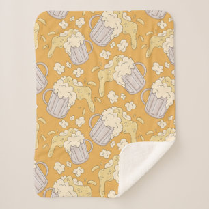 Mug with beer cartoon seamless pattern. Alcohol dr Sherpa Blanket