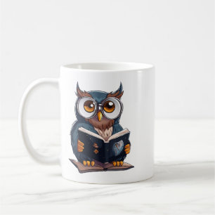 mug with book reading owl design