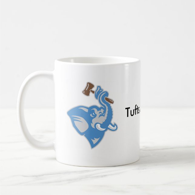Mug with Brown and Blue Logo and Text (Left)