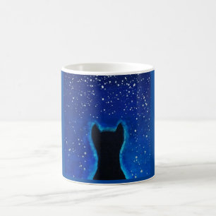 Mug With Cat Silhouete Under Starry Sky