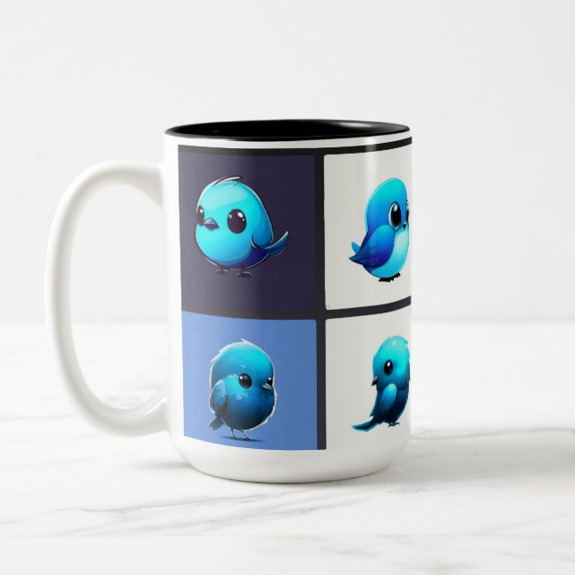 Mug with cute blue birds design,original art  (Left)