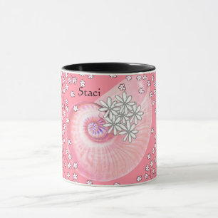 Mug with Daisies and Shell in Pink