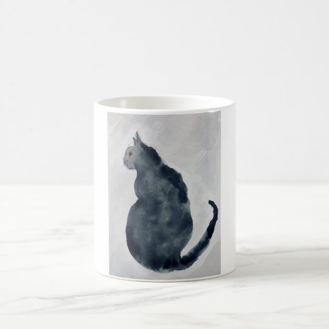 Mug With Grey Watercolor Cat (Center)