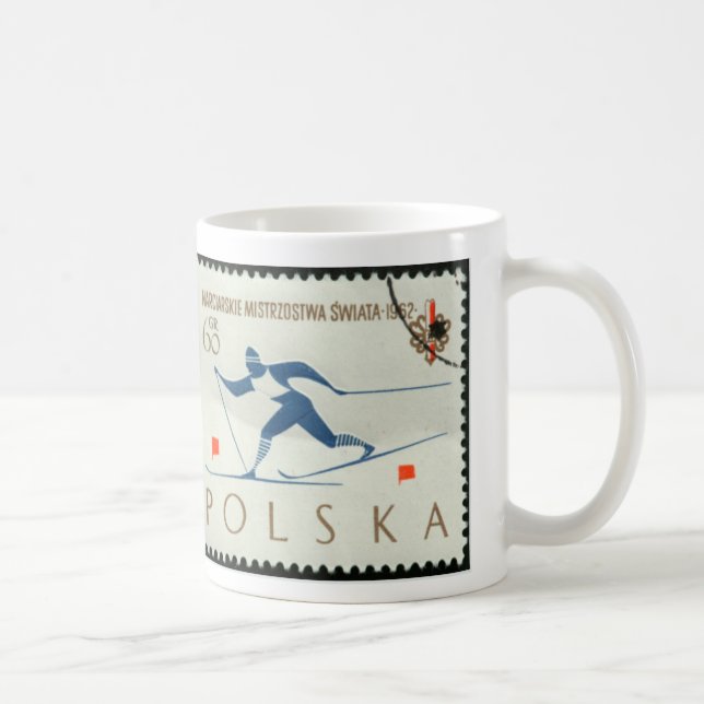 Mug with intage postage stamp Skiing Poland (Right)