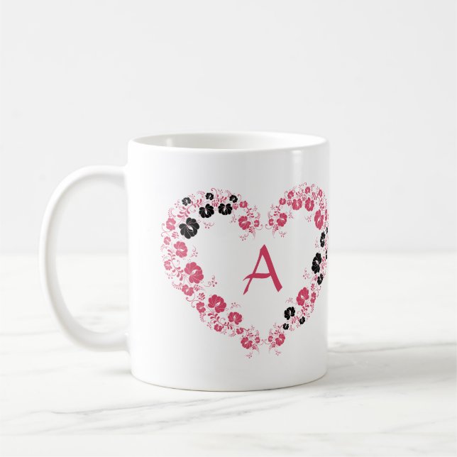 Mug With Monogram And The Pink Heart Symbol (Left)