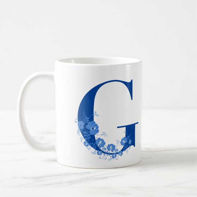 Mug With Monogram Floral Letter D (Left)