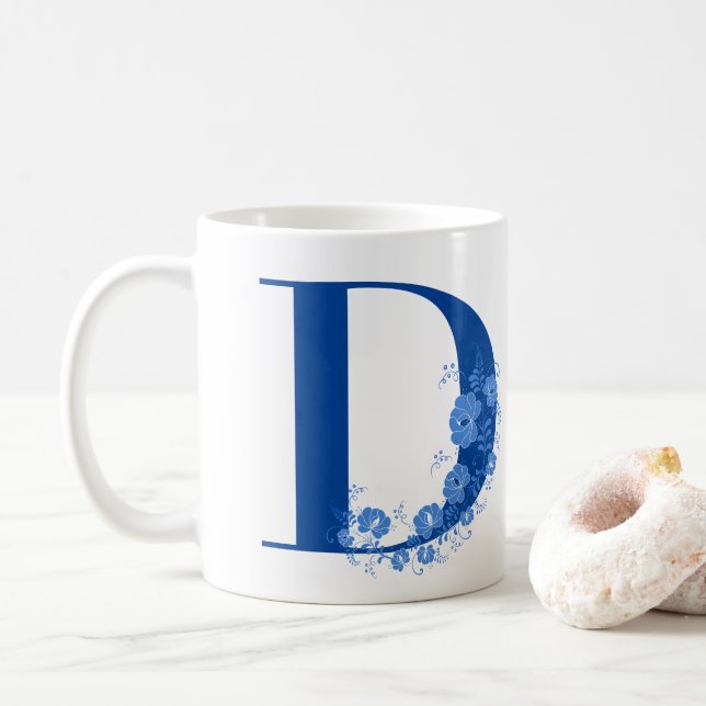 Mug With Monogram Floral Letter D (With Donut)