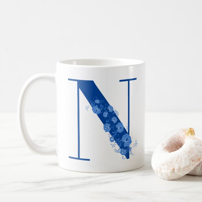 Mug With Monogram Floral Letter N (With Donut)