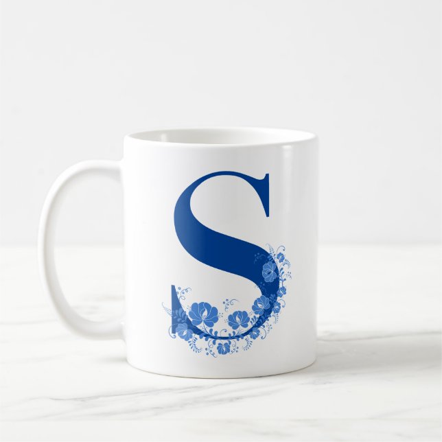 Mug With Monogram Floral Letter S (Left)
