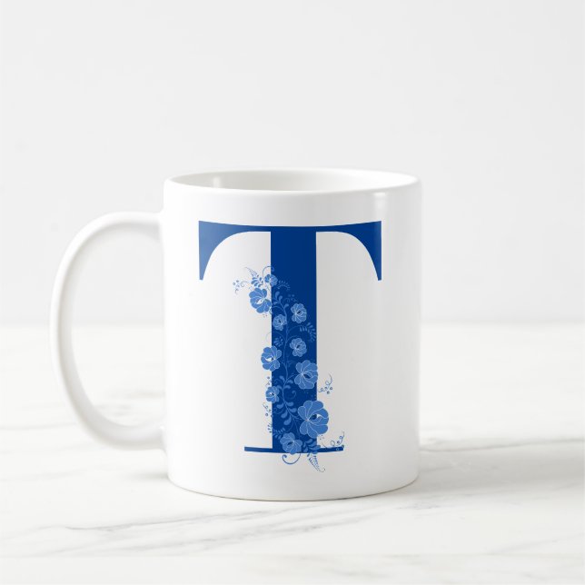 Mug With Monogram Floral Letter T (Left)