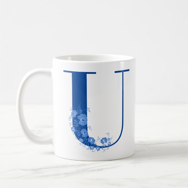 Mug With Monogram Floral Letter U (Left)