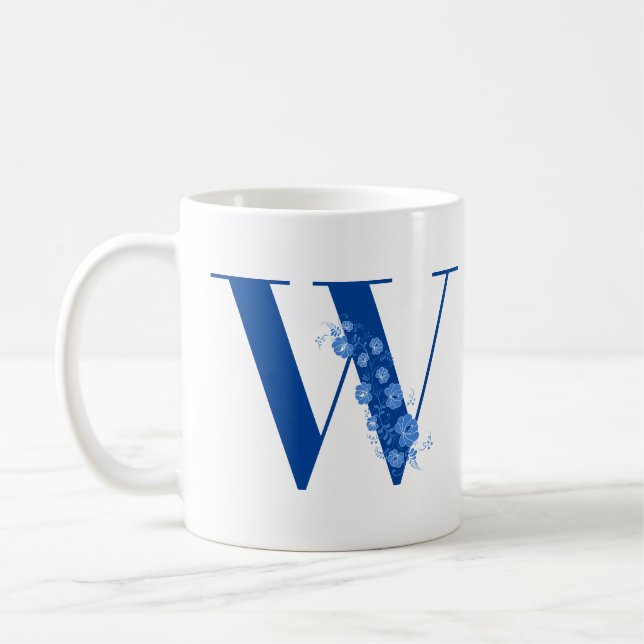 Mug With Monogram Floral Letter W (Left)