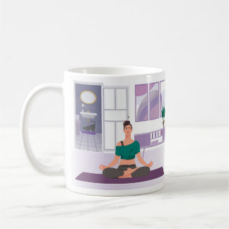 Mug with picture of woman doing yoga at home