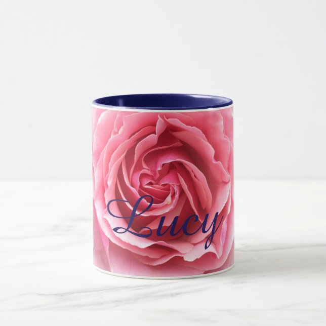 Mug with pink rose with blue trim (Center)