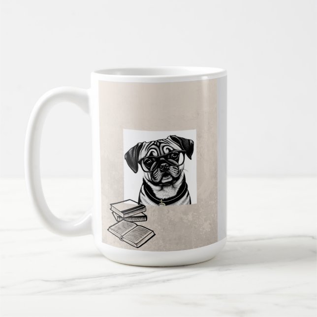 Mug with Pug Wearing Glasses with Books  (Left)
