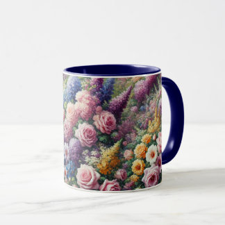 Mug with soft purple, pink, and yellow flowers