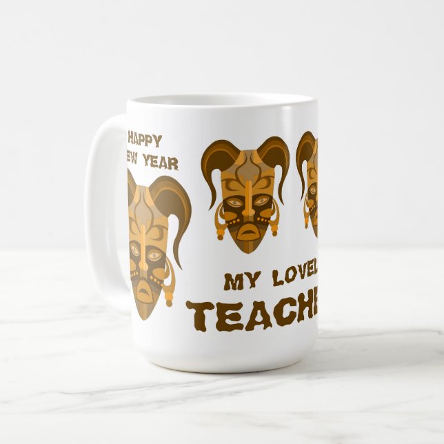 MUG WITH TARDITIONAL MASK ART FOR TEACHER (Front Left)