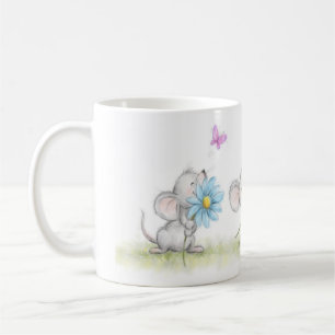 mug with three cute mice holding pretty flowers
