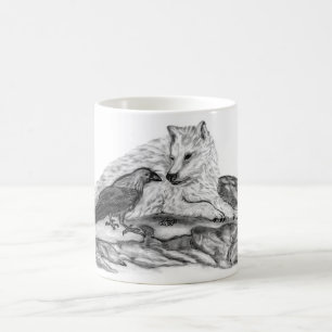 Mug Wolf and Raven black and white design