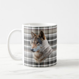 Mug Wolf Head Cabine Mountain Grey Plaid Rustique