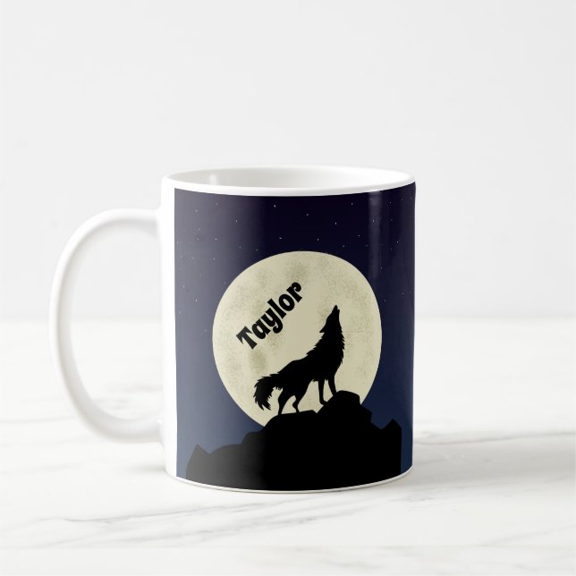 Mug Wolf Howling at the Moon Illustration personnalisé (Gauche)
