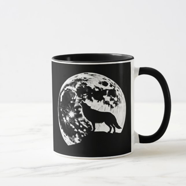 Mug Wolf Howling Silhouetté contre une Pleine lune (Droite)