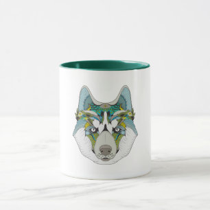 Mug Wolf husky embelli vert bleu