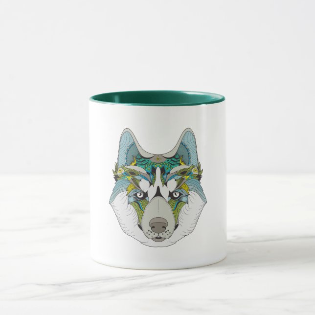 Mug Wolf husky embelli vert bleu (Centre)