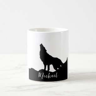 Mug Wolf Pop Art Votre Nom Personnalisé Noir Blanc