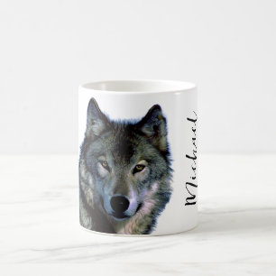 Mug Wolf Portrait Votre nom Écriture personnalisée