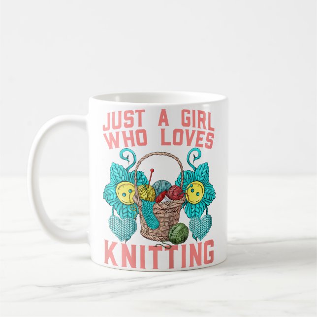 Mug Womens Cute Just A Girl Who Loves Knitting Aesthet (Gauche)