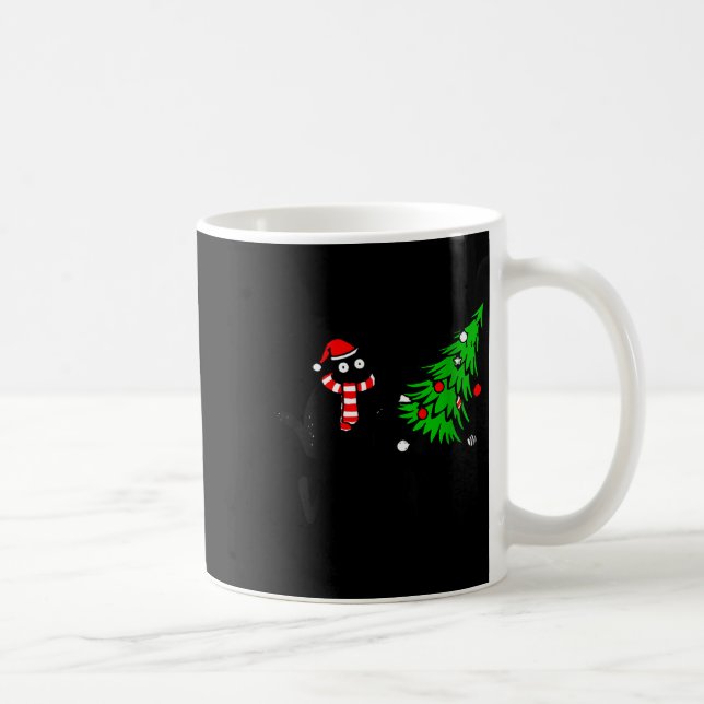 Mug Womens Funny Black Cat Gift Pushing Christmas Tree (Droite)