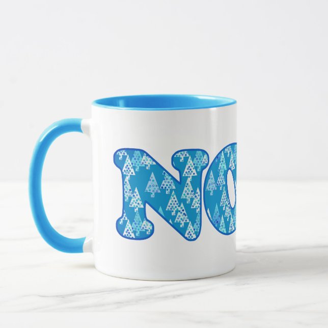 Mug Word Art - Noel avec des arbres en bleu clair (Gauche)
