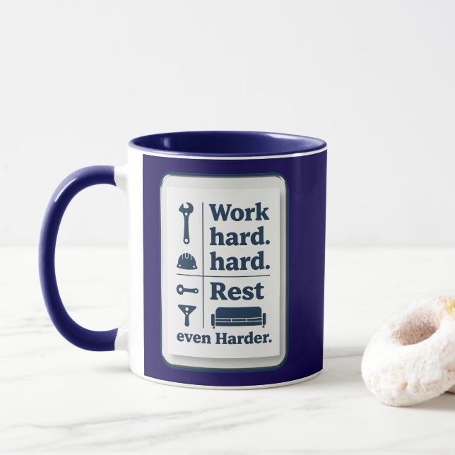 Mug Work Hard Rest Even Harder Minimal Worker Design (Avec donut)