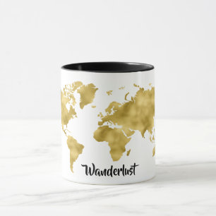 Mug World Map Gold Foil Wanderlust Voyageur Blogger
