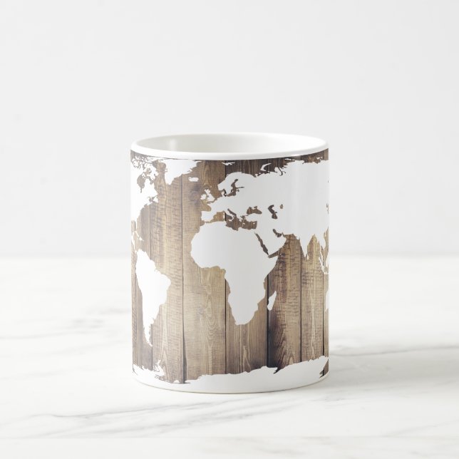Mug World Traveller White World Map Bois rustique (Centre)