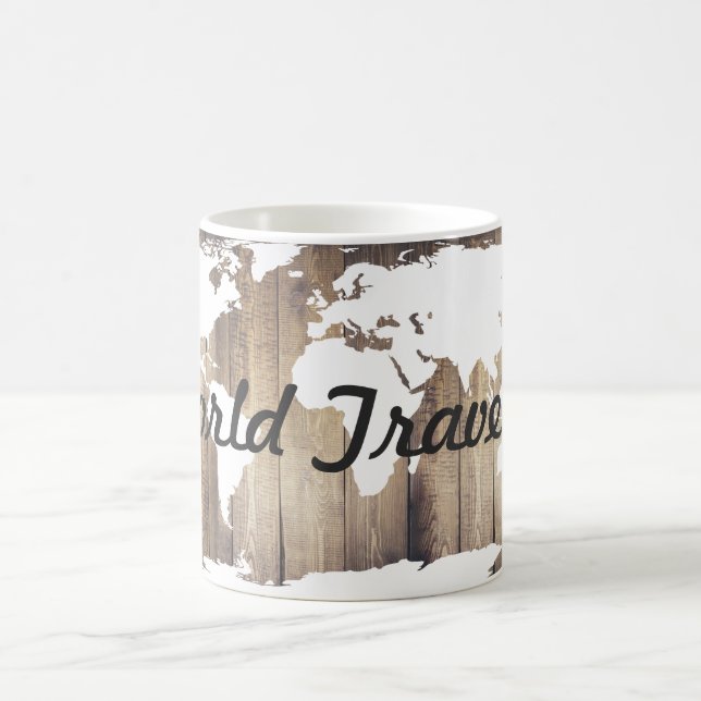 Mug World Traveller White World Map Bois rustique (Centre)