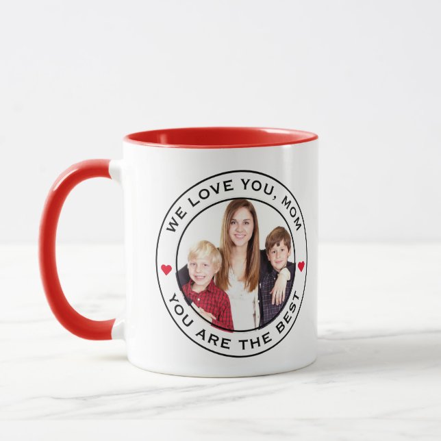 Mug Worlds Best Mom Photo Heart Rouge Blanc noir Texte (Gauche)
