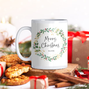 Mug Wreath moderne et script   Joyeux Noël