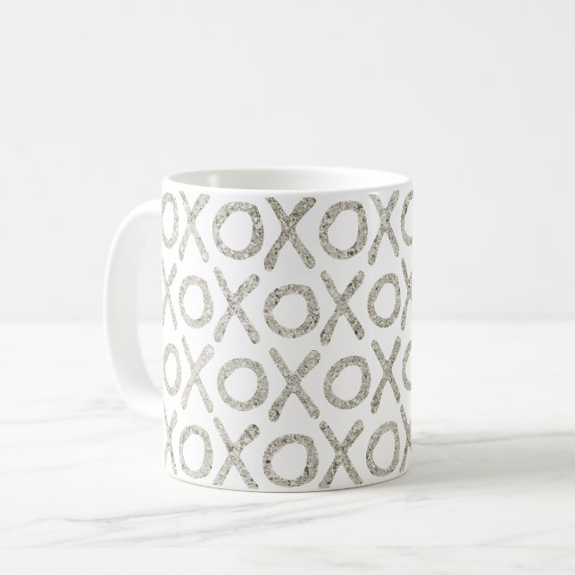 Mug XOXO argenté blanc brillant (Devant gauche)