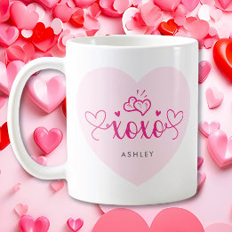 Mug XOXO Coeurs roses Nom personnalisé Valentines Jour