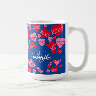 Mug XOXO Monogramme Coeur rose Motif rouge bleu