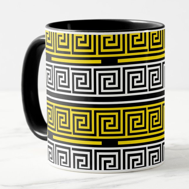 Mug Yellow White Black Greek Key Fret Pattern Design  (Créateur téléchargé)