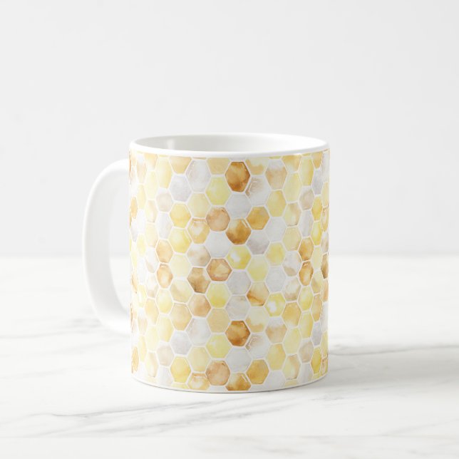Mug Yellow White Gold Honeycombs (Devant gauche)