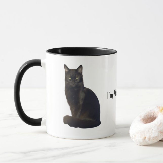Mug Yeux de démarrage du chat noir | Je vous regarde b (Avec donut)
