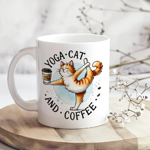 Mug "Yoga Cat and Coffee" Drôle Amoureux des chats