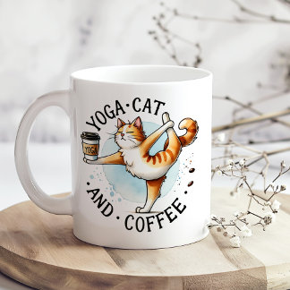 Mug "Yoga Cat and Coffee" Drôle Amoureux des chats
