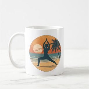 Mug Yoga Silhouette de Coucher de Soleil sur la Plage 