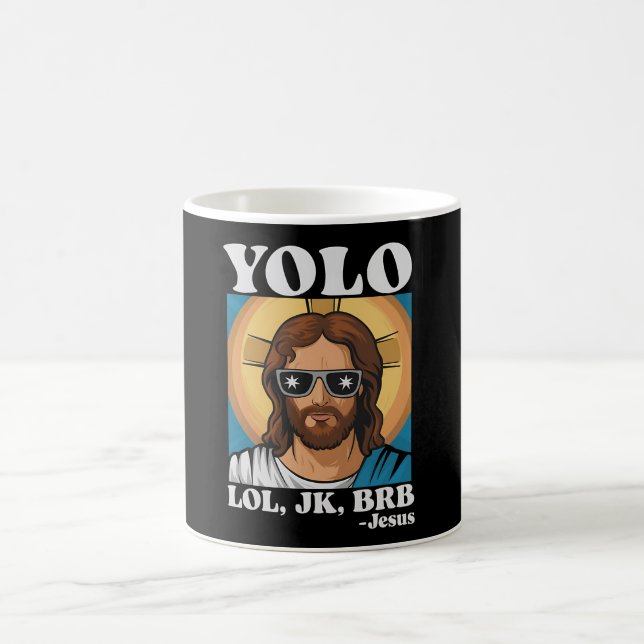 Mug YOLO LOL JK BRB Jesus Drôle Pâques (Centre)