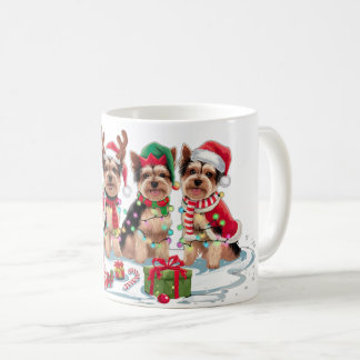 Mug Yorkie Santa chapeau bois luge de Noël